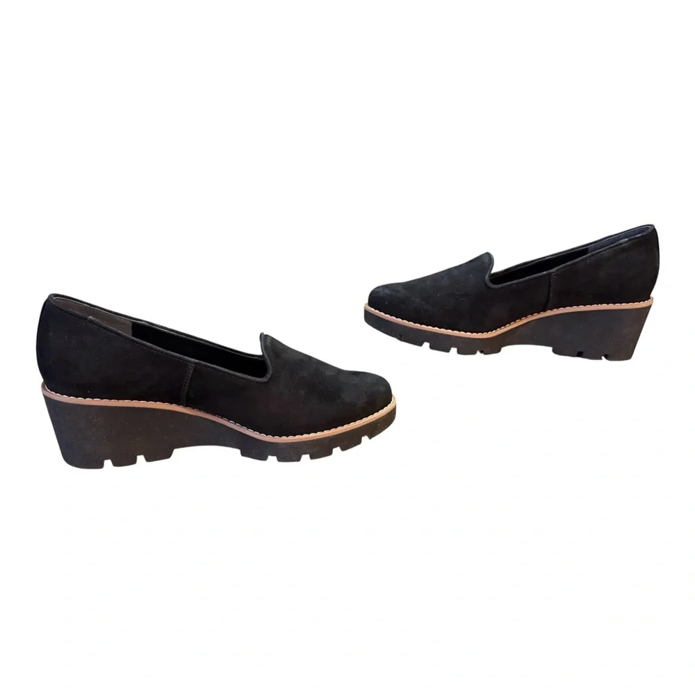 Vionic Willa Wedge Loafers Women’s Size 8.5 Black  Suede